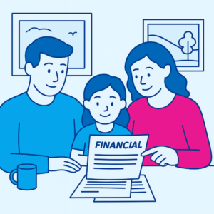 Family Reviewing Finances At Home With Laptop And Calculator